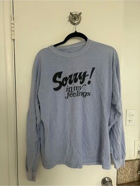 LONELY GHOST Light Blue Long Sleeve Tee with Black "Sorry! in my feelings" Print